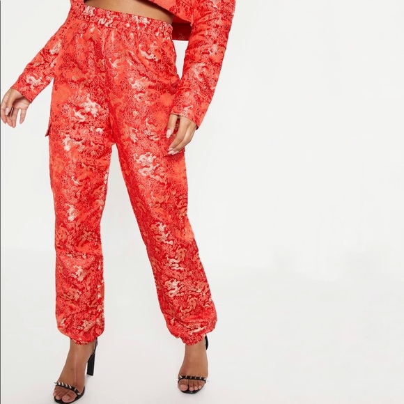 PLT | Red Jacquard Cargo Jogger - Picture 5 of 8